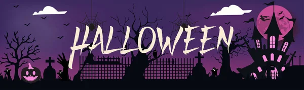 Halloween City Panorama Halloween Stijl Halloween Night Voor Happy Halloween — Stockvector