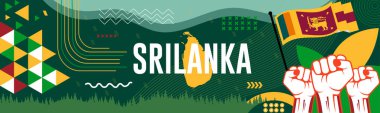 Harita, bayrak rengi tema arkaplan ve geometrik soyut retro modern Colfull tasarımı ile Sri lanka ulusal günlük afişi. soyut modern tasarım.
