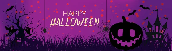 Joyeux Halloween Bannière Fond Abustract Avec Nuages Chauves Souris Citrouilles — Image vectorielle