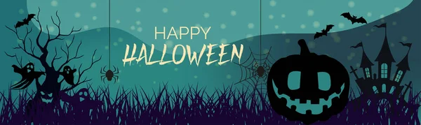 Feliz Banner Halloween Fundo Abustract Com Nuvens Morcegos Abóboras Halloween — Vetor de Stock