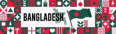 Haritalı BANGLADESH ulusal bayrak, bayrak rengi tema arkaplan ve geometrik soyut soyut modern renk tam tasarımı kaldırılmış eller veya yumruklar ile.