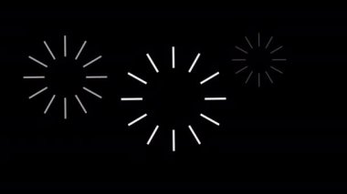 Hareket grafiklerinin önemli unsurları. Siyah arka planda beyaz havai fişekler. Mutlu bir kutlama için düz hareket tasarımı.