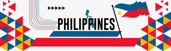 フィリピン地図を作成し 拳を上げました フィリピンのお祝いのためのナショナルデーまたは独立した日のデザイン 抽象的なアイコンを持つモダンなレトロデザイン ベクターイラスト — ストックベクタ