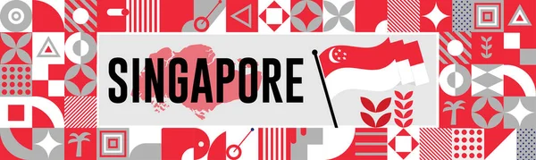 Singapore Bandeira Dia Nacional Com Mapa Cores Bandeira Tema Fundo — Vetor de Stock
