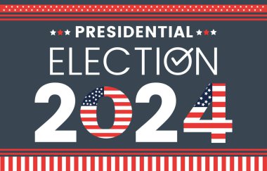 2024 yılı başkanlık seçim bayrağı. Demokratlar ve cumhuriyetçiler arasında Amerikan seçim kampanyası. Seçim sembolü elephent ve eşek. Amerika 'ya oy verin. Oylama kutusu.