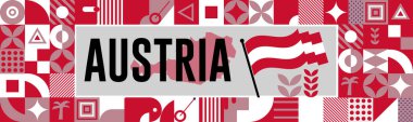 Avusturya ulusal bayrağı harita, bayrak rengi tema zemin ve geometrik soyut soyut modern renk tasarımı kaldırılmış eller veya yumruklar ile.