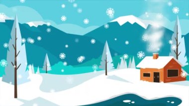 Ormandaki şirin köye kar yağıyor. Kış Karı Canlandırılmış