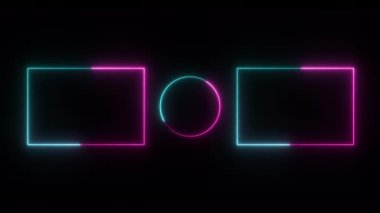 Ekran Neon Çerçeve Dikdörtgenini Bitir ve siyah arkaplanda izole et.