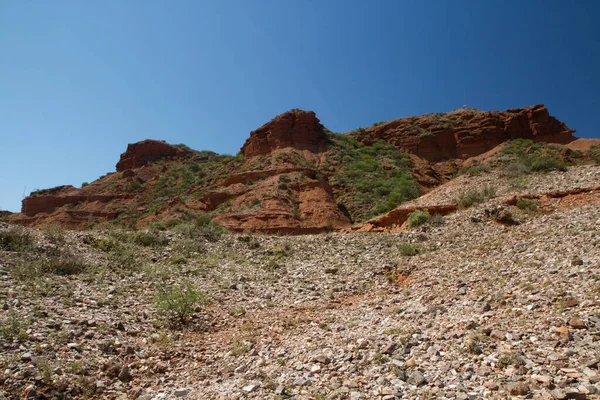 Desfiladeiro Vermelho Vista Deserto Árido Areia Vermelha Arenito Formações Rochosas — Fotografia de Stock