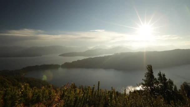 Panorama Vista Uma Paisagem Mágica Pôr Sol Vista Topo Montanha — Vídeo de Stock