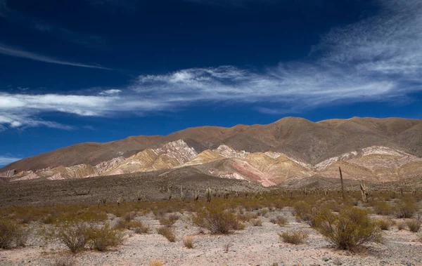 Suchá Poušť Panorama Pohled Barevný Kopec Národním Parku Los Cardones — Stock fotografie