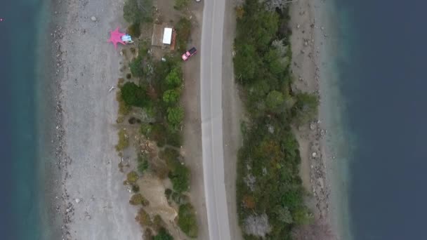 Unterwegs Luftaufnahme Der Straße Über Den Türkisfarbenen Gletschersee Moreno Und — Stockvideo