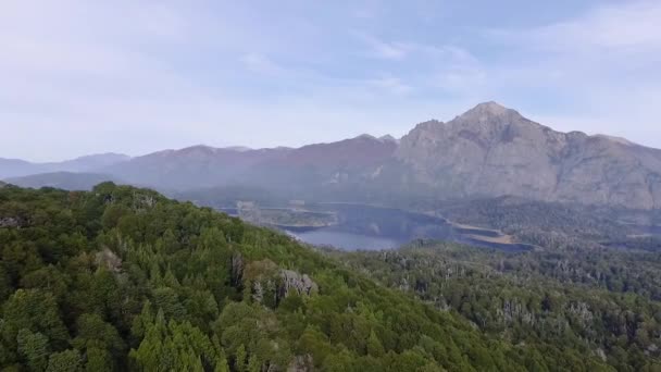 Luftaufnahme Des Waldes Der Seen Und Des Berges Mit Einem — Stockvideo