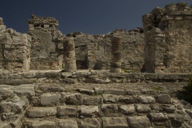 Miras. Maya mimarisi. Tulum, Meksika 'da kutsal Maya taş kalıntıları.
