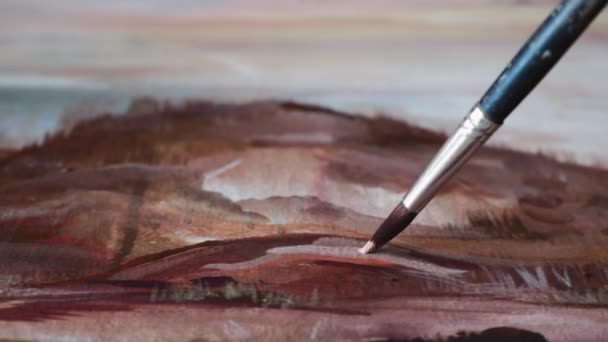 Τέχνη Ζωγραφική Στο Στούντιο Τέχνης Closeup Άποψη Του Paintbrush Ζωγραφική — Αρχείο Βίντεο