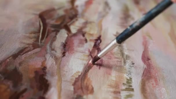 Art Peinture Dans Studio Art Vue Rapprochée Peinture Pinceau Représentant — Video