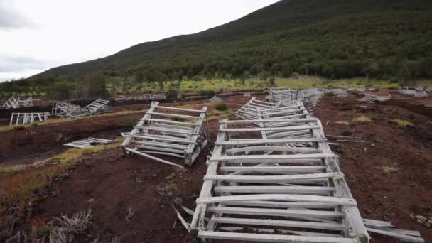 Environmental Damage View Abandoned Factory Natural Peat Bog Exploitation Red — Stock Video