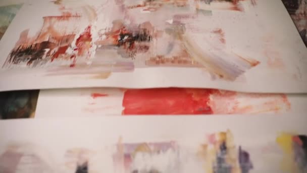 Произведения Искусства Снимок Движения Вид Сверху Красочные Абстрактные Картины Рисунки — стоковое видео