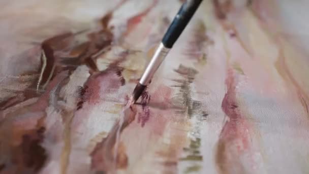 Τέχνη Ζωγραφική Στο Στούντιο Τέχνης Closeup Άποψη Του Paintbrush Ζωγραφική — Αρχείο Βίντεο