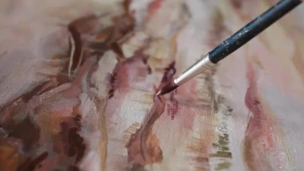 Arte Pintura Estúdio Arte Vista Perto Pintura Pincel Longo Retratando — Vídeo de Stock