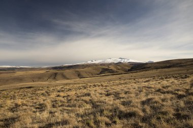 Kırsal alan. Altın vadi. Arkasında dağlar olan sarı çayır manzarası.
