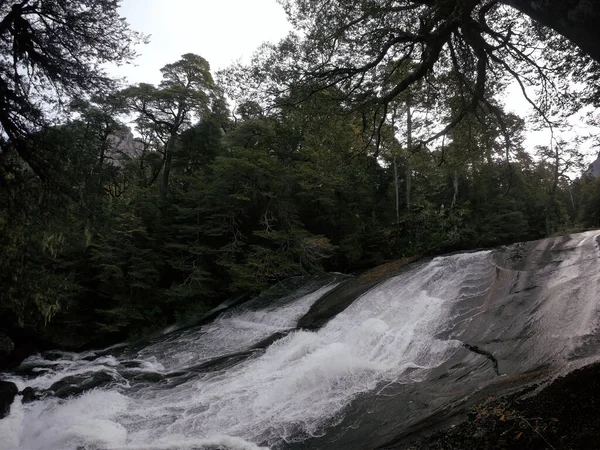 Agua Blanca Cascada Arroyo Rocoso Que Fluye Cuesta Abajo Bosque — Foto de Stock
