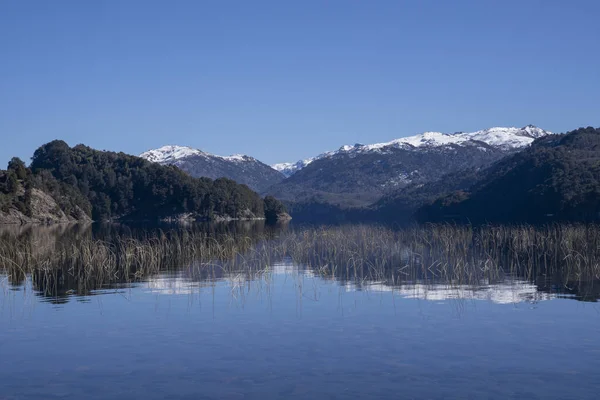 在阿尔卑斯山的夏天湖面上的蓝天 绿林和群山的倒影 — 图库照片