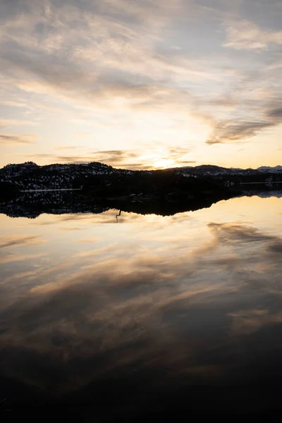 Чарівний Захід Сонця Озері Панорамний Вид Озеро Молюсків Приховування Сонця — стокове фото
