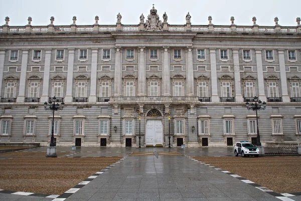 Arven Monumental Arkitektur Design Panoramautsikt Det Kongelige Slottet Madrid Barokkfasade – stockfoto