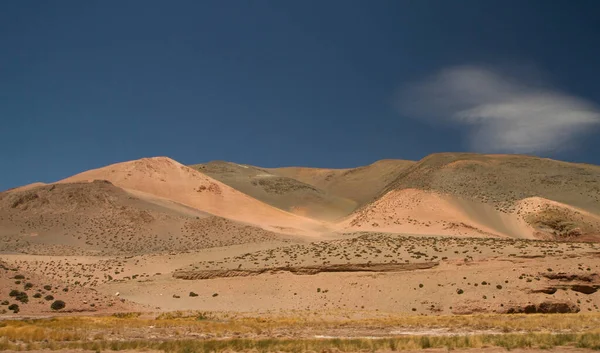 ナチュラルテクスチャーとカラー 深い青空の下の砂丘 緑と黄色の牧草地と谷の美しい景色 — ストック写真