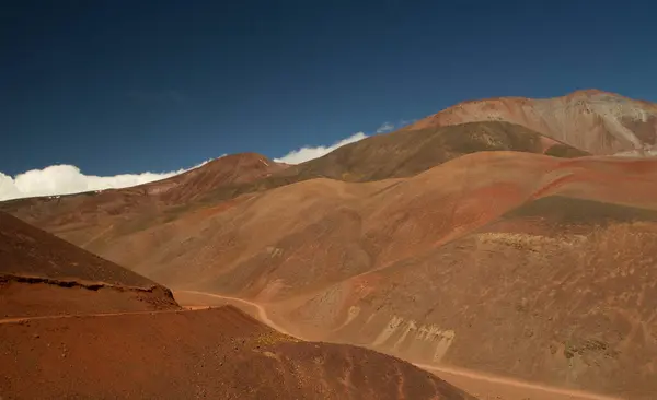 Estrada Deserto Através Cordilheira Árida Dos Andes Viajando Longo Rota — Fotografia de Stock