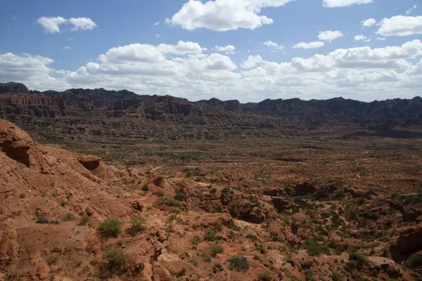Arid Desert Panorama View Red Sandstone Rocky Cliffs Sierra Las — Stock Photo, Image