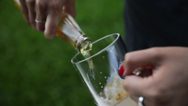 Kobiece Ręce Wlewające Piwo Szklanki — Wideo stockowe