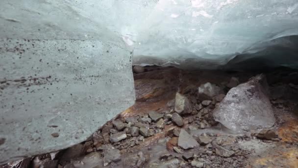 Environment Preservation Glacier Meltdown Summer Glacier Cave View Ice Walls — Stock Video