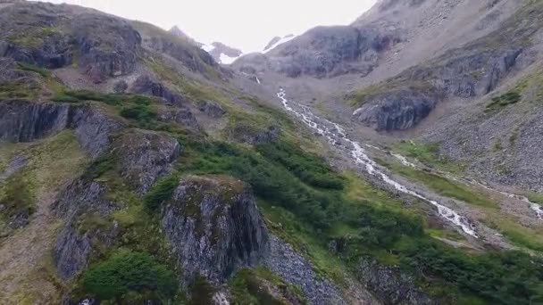 Alp Manzarası Kayalık Kayalıkların Dağların Ormanın Derenin Havadan Görünüşü — Stok video