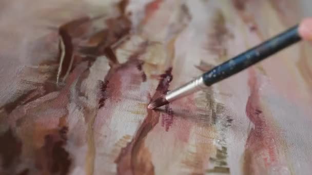 Arte Pintura Estúdio Arte Vista Perto Pintura Pincel Longo Retratando — Vídeo de Stock