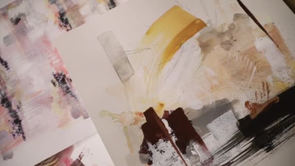 Obras Arte Contemporâneas Filme Movimento Panela Aérea Sobre Pinturas Abstratas — Vídeo de Stock