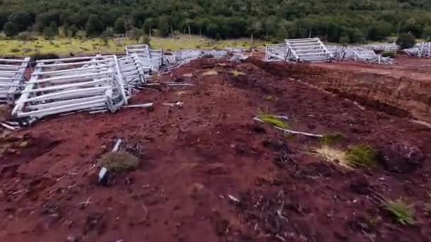Abandoned Peat Opencast Mine Aerial View Abandoned Peat Extraction Factory — Stock Video