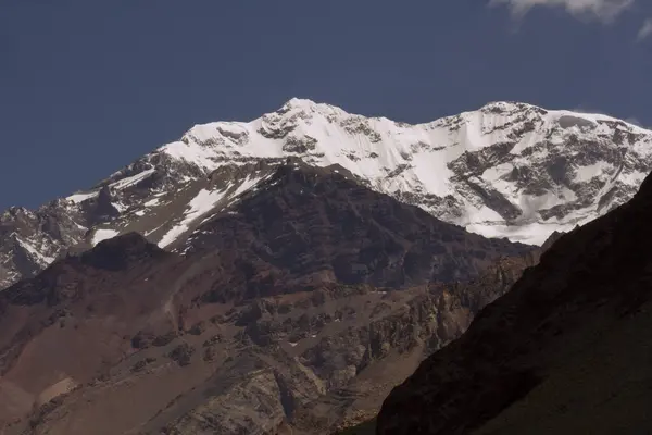Siedem Szczytów Alpinizm Widok Bliska Zaśnieżony Skalisty Szczyt Góry Aconcagua — Zdjęcie stockowe