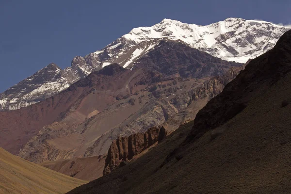 Alpinizm Widok Dolinę Śnieżny Szczyt Góry Aconcagua Najwyższy Szczyt Ameryce — Zdjęcie stockowe
