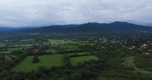 Pemandangan Udara Desa Hutan Hijau Dan Perbukitan Pada Malam Hari — Stok Video