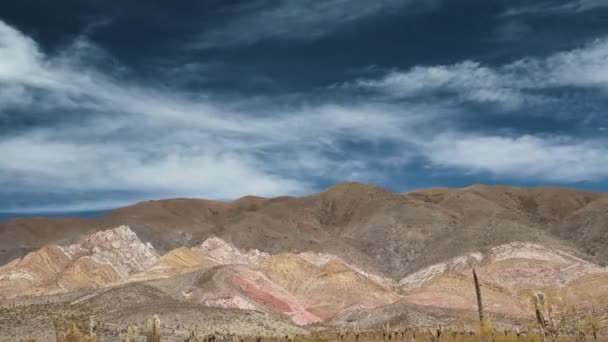 Altiplano Zeitraffer Eines Farbenfrohen Hügels Wüste Riesiger Kaktus Und Dramatischer — Stockvideo