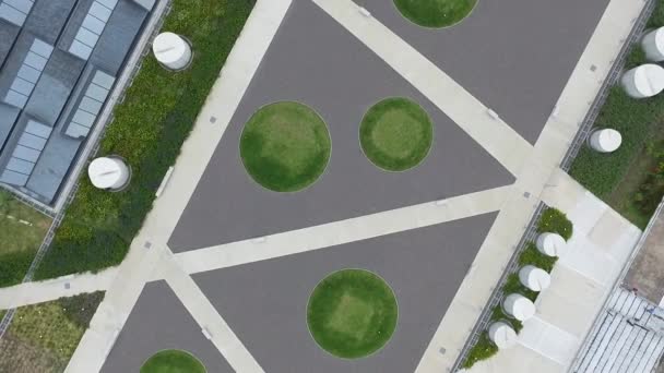 Overhead Aerial View Urban Park Revealing Gardens Design Shapes Lines — ストック動画
