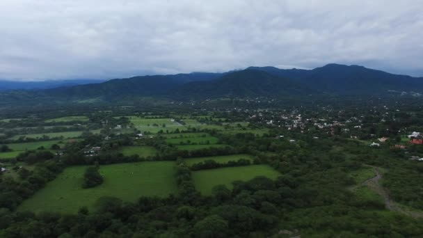 Pemandangan Udara Desa Hutan Hijau Dan Perbukitan Pada Malam Hari — Stok Video