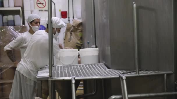 Industria Alimentară Producția Industrială Înghețată Vedere Muncitorilor Din Fabrică Care — Videoclip de stoc