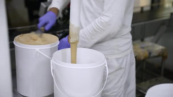 Élelmiszeripar Fagylalt Előállítási Folyamat Közelkép Csokoládé Fagylalt Jön Csőből Egy — Stock videók