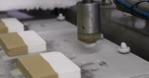 Industrieeisproduktionslinie Nahaufnahme Von Eis Tabletten Die Eingefroren Und Von Einer — Stockvideo