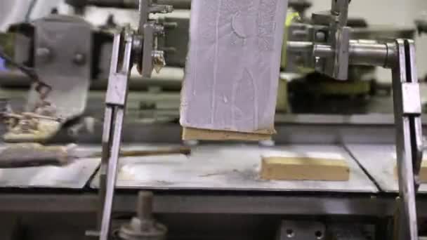 Пищевой Промышленности Автоматизация Технологии Крупный План Машины Нарезки Крема Карамельного — стоковое видео