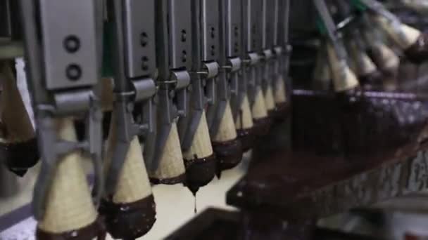 Food Industry Industrial Ice Cream Factory Line Closeup View Automated — Stock Video