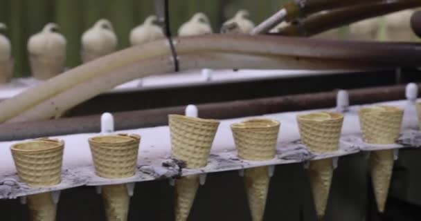 Βιομηχανία Τροφίμων Προϊόντα Παγωτού Closeup Άποψη Ενός Ηλεκτρικού Αυτόματη Μηχανή — Αρχείο Βίντεο